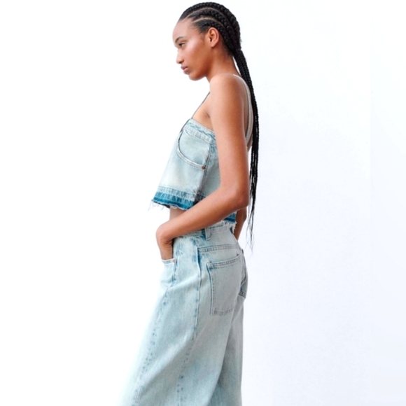 Zara denim bottoms crop top NEW size medium - Picture 4 of 7